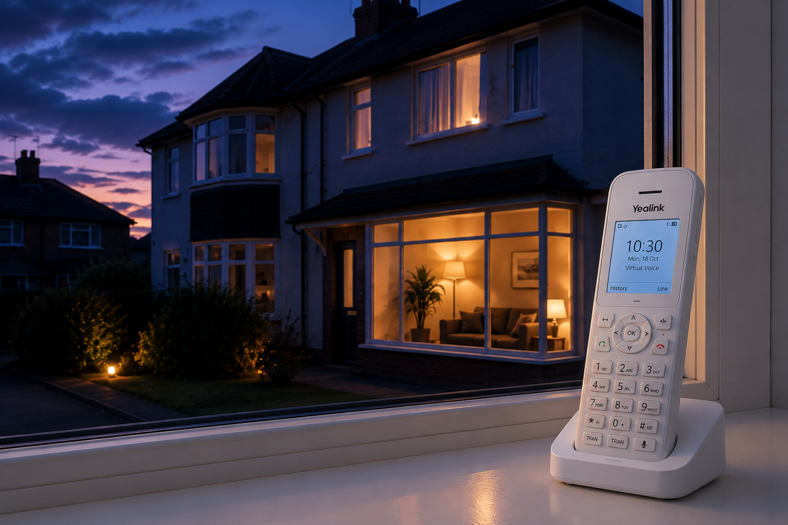 Yealink DECT phone with home in background