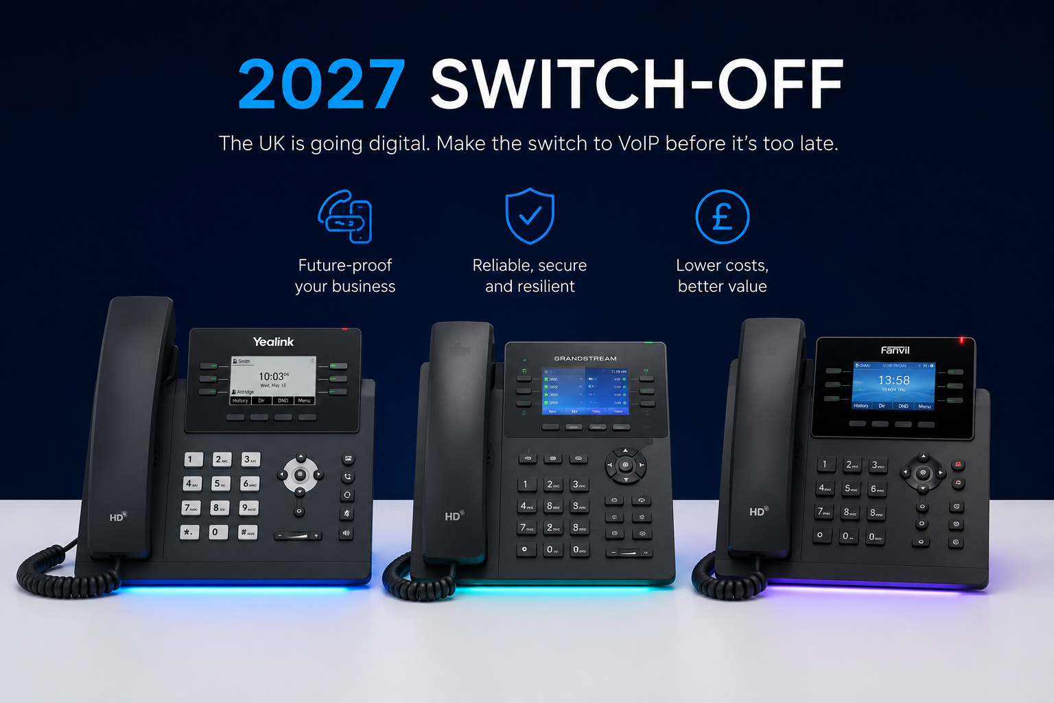 2027 switch-off — three VoIP phones